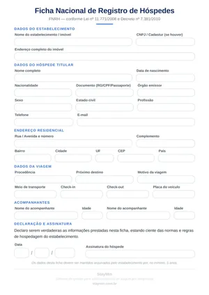 Prévia: Modelo de FNRH — Ficha Nacional de Registro de Hóspedes